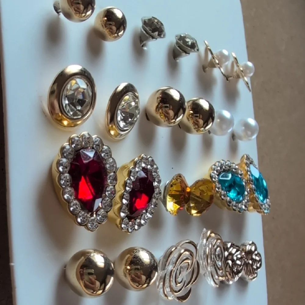 Gold and Multi-Shaped Earrings Set